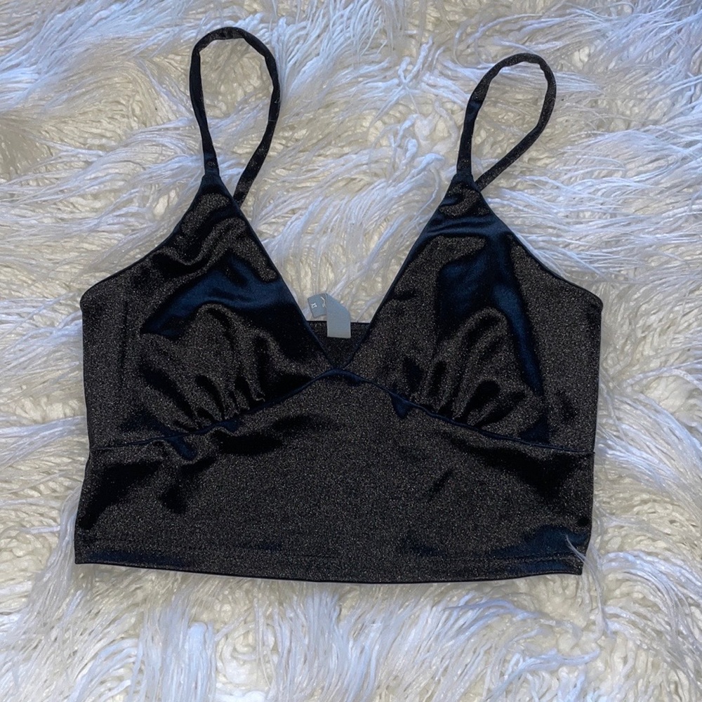 Satin Black Crop Top XS